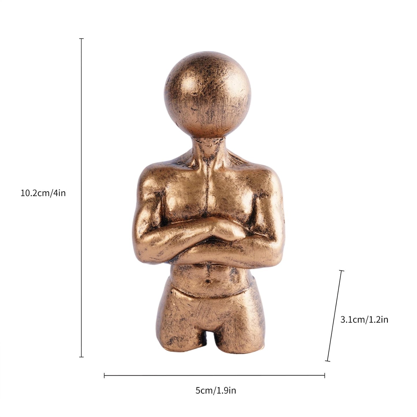 Brizoria Sculptures Unique Home Decor Abstract Male Bust Statue Crossed Arms Resin Tabletop Shelf Accent in Silver Bronze Black for Office Living Room Home Gym, Gold