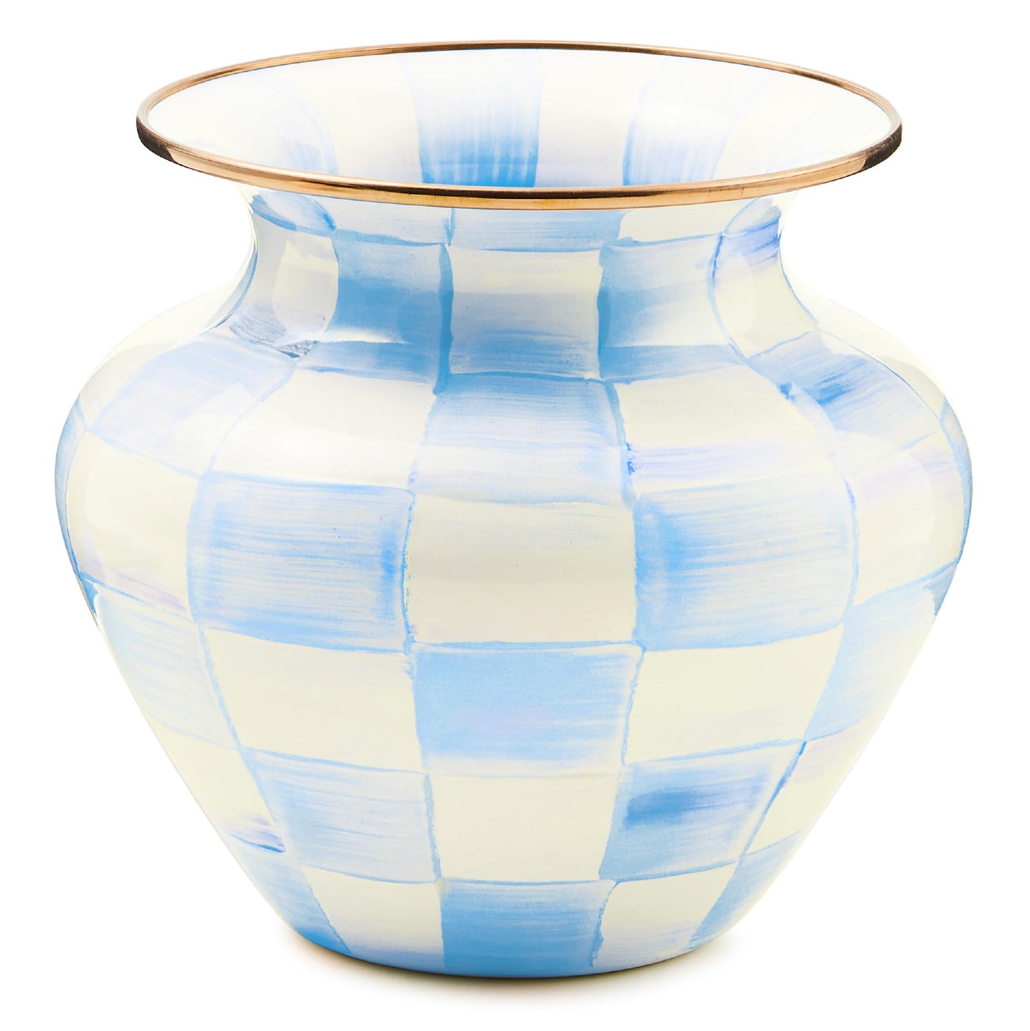 MACKENZIE-CHILDS Enamel Vase, Unique Flower-Vase Decor for Living Room, Large, Light-Blue-and-White Sky Check