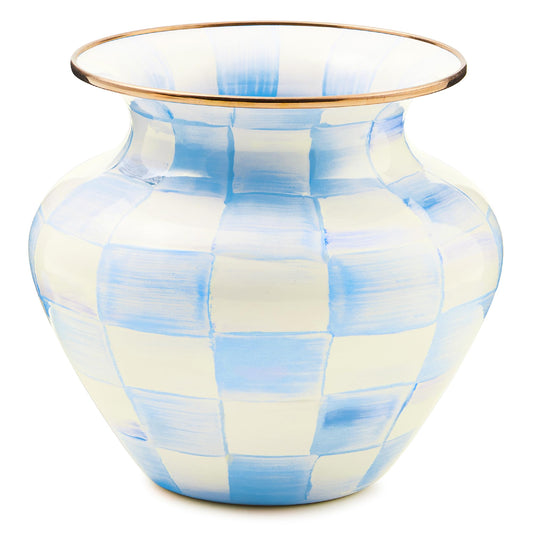 MACKENZIE-CHILDS Enamel Vase, Unique Flower-Vase Decor for Living Room, Large, Light-Blue-and-White Sky Check