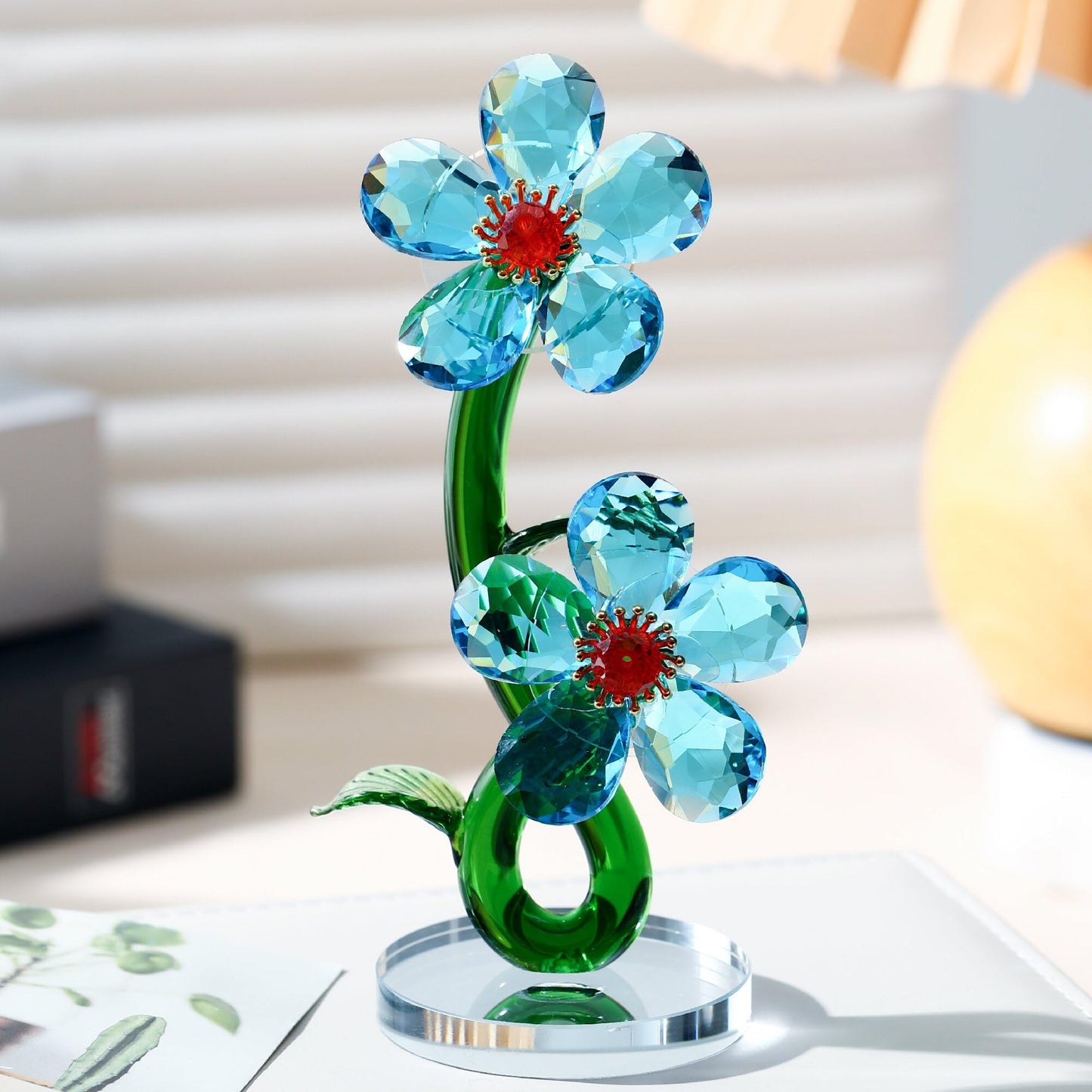 DLXK K9 Crystal Flower Figurine, Bloom Ornament with Hand-Polished Details, Mini Sparkling Decor for Home Tabletop Shelf, Ideal Festival Gift