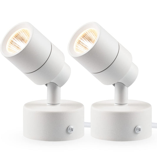 SUNVIE 2 Pack LED Up Lights Indoor, 3W Spot Lights for Indoor Use with 3000K Warm White, 120V Spotlights for Plants Pictures Artwork Uplighting & Accent Lighting, 5.9 FT Plug Cord with Foot Switch