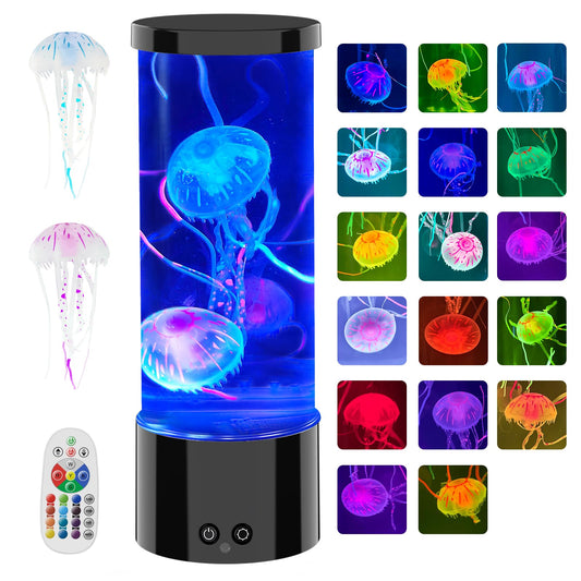 AONESY Jellyfish Aquarium Lamps Large Floating Jelly Fish Light Lamp Tank 17 Colors Changing LED Mood Night Light with Remote for Kids Adults Relax Sensory Table Lamp for Bedroom Home Decor, Black