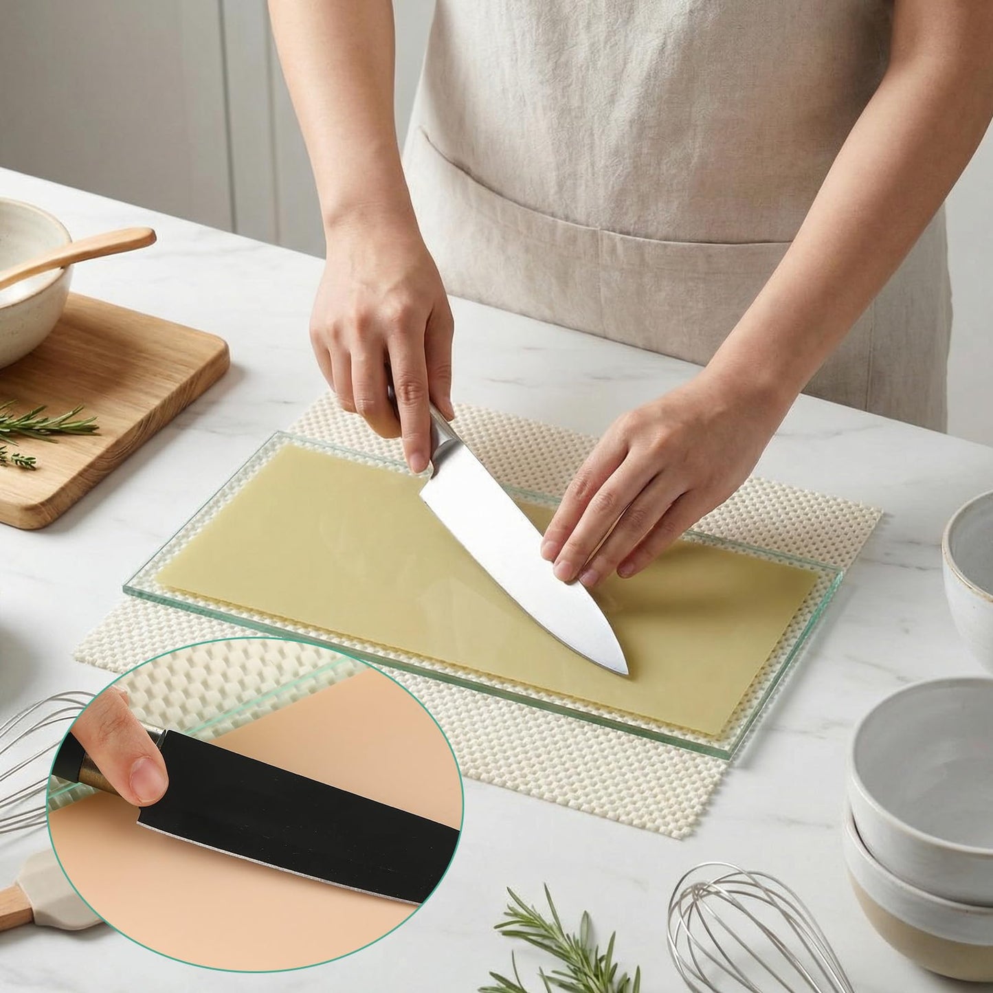 Singhoow 2 Pcs Flat Float Plate Glass 5-1/8in W x 11-7/8in L x 8mm T with 2 Pcs Anti-slip Mats Lapping Plate for Scary Sharp Sharpening System Carving Knives Grinding Polishing Tool