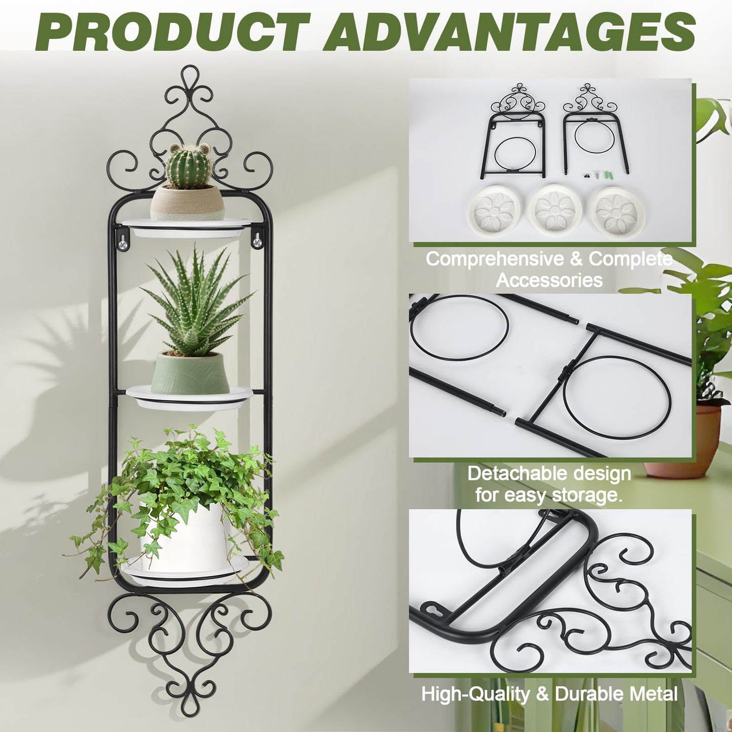 AQQHSAIN 2 Pcs Wall Plant Holder Wall Mounted Hanging Planter Vase for Indoor Outdoor Plants Window Plant Shelves Metal Hanging Planters for Indoor Plants and Flowers