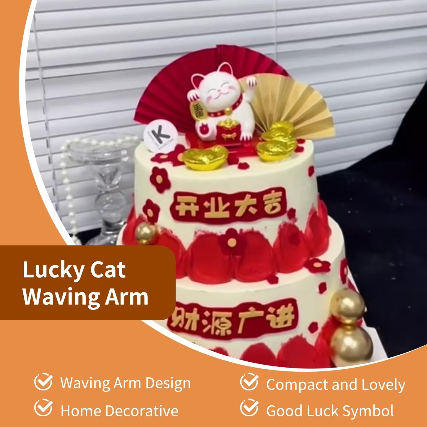 Jwthee Lucky Cat Waving Arm, 5.5in Electric Waving Lucky Fortune Cat Battery Operated Maneki Neko Chinese Waving Cat Cute Home Office Car Feng Shui Decor for Fortune Money and Good Luck