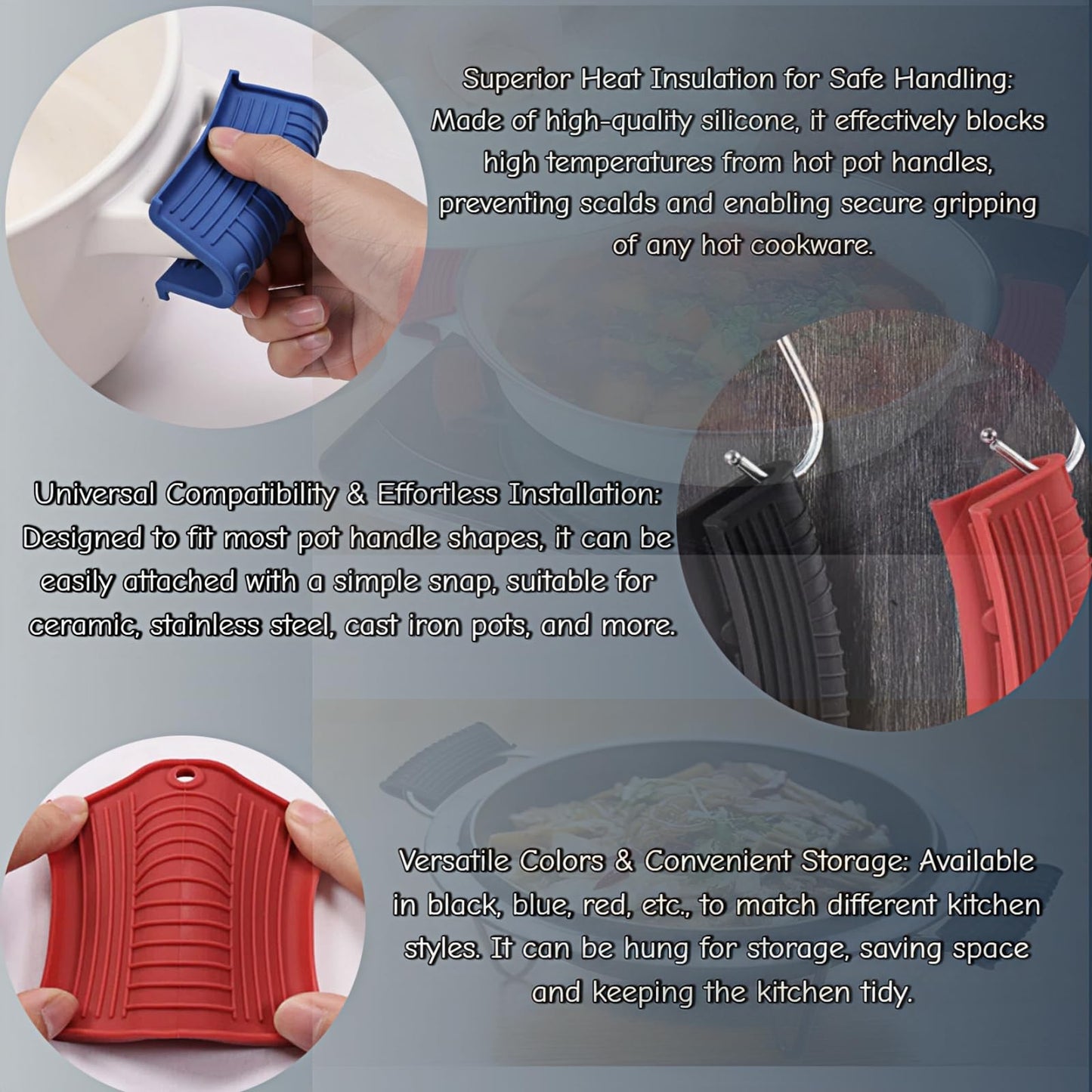 Geettcaifu 4 Pcs Silicone Assist Hot Pan Handle Holder, Hot Skillet Handle Covers, Pot Holder Sleeve, Non-Slip Heat Resistant Pan Grip Cover for Cast Iron Woks Frying Pans Griddles Casserole - Red