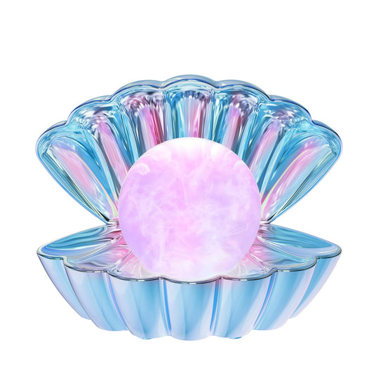LKUA Shell Pearl Beach Themed Night Light, RGB 8 Colors Changing Mood Shell Pearl Lamps, Bedside LED Clamshell Portable Night Lights for Bar (Electroplating Blue)