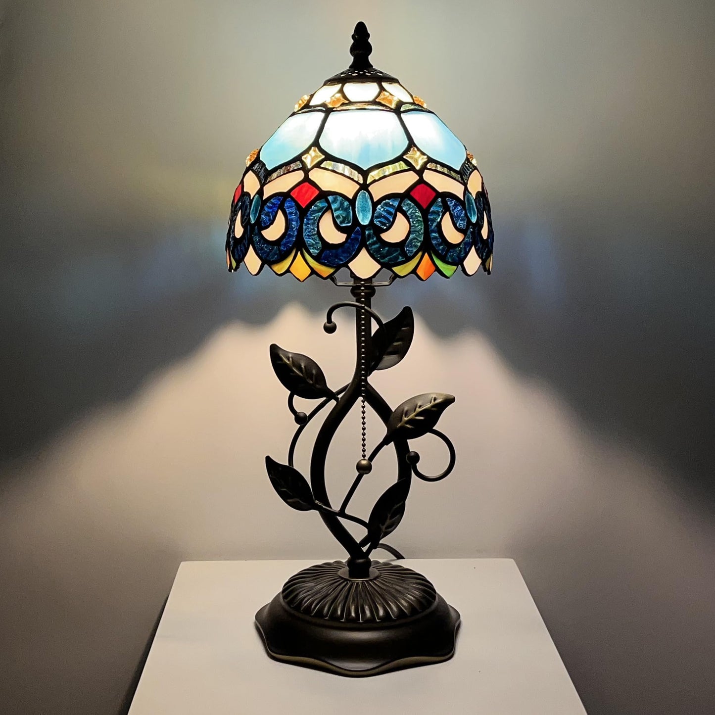 MQYXH Tiffany Style Stained Glass Table Lamp Blue Jewelry Baroque 18 Inch