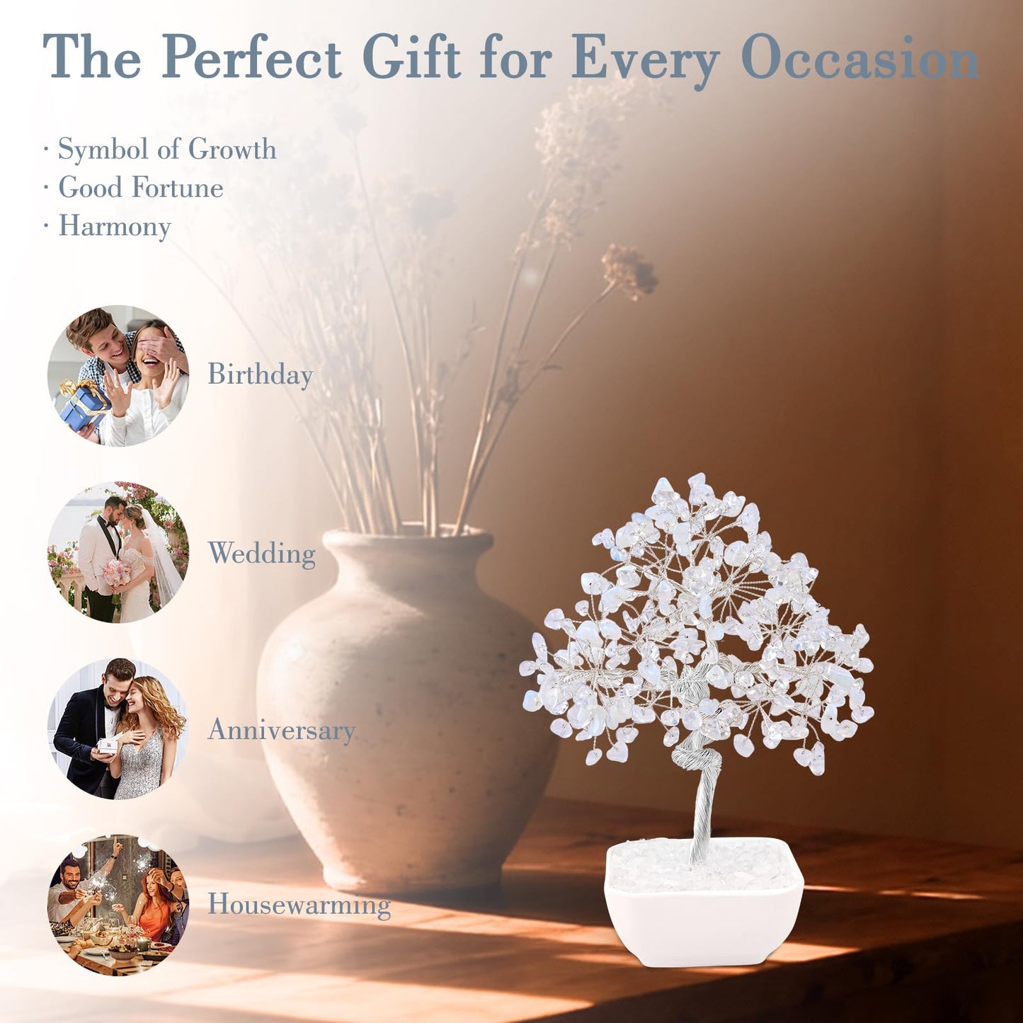 Clear Quartz Crystal Tree of Life – 7 Inch Master Healer for Energy Amplifying, Feng Shui Desk Decor with 243 Natural Gemstones – Handcrafted Silver Wire Gift Box for Meditation Spiritual Home Office