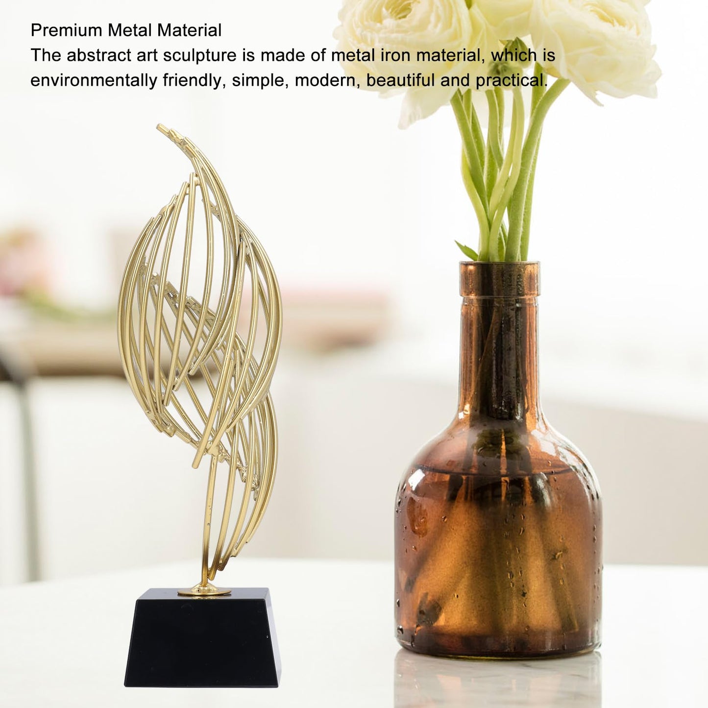 Metal Abstract Decorative Sculpture with Base Modern Luxury Metal Abstract Art Home Decor Statue for Desk Shelf Decor (Classic Black)