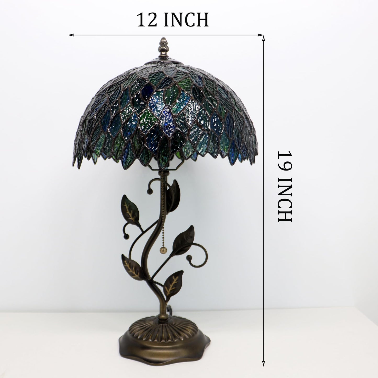 MQYXH Tiffany Style Multicolor Leafage Stained Glass Table Lamp 19 Inch