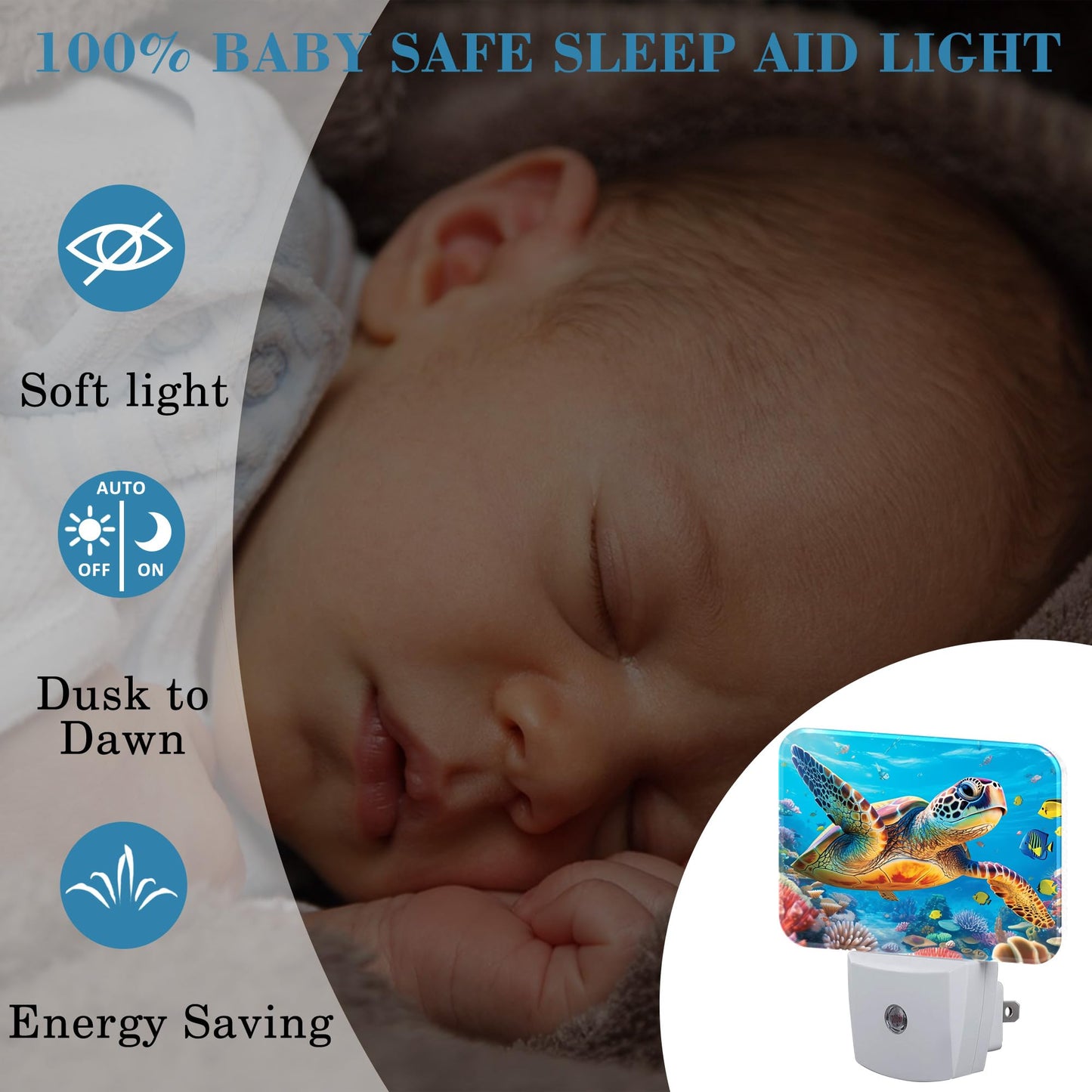 Uiaoiais Sea Turtles in Underwater World Night Light for Kids Girls Boys, Turtles LED Night Light Plug into Wall with Dusk to Dawn Sensor for Bedroom, Hallway, Kitchen, Bathroom, Stairs Decor
