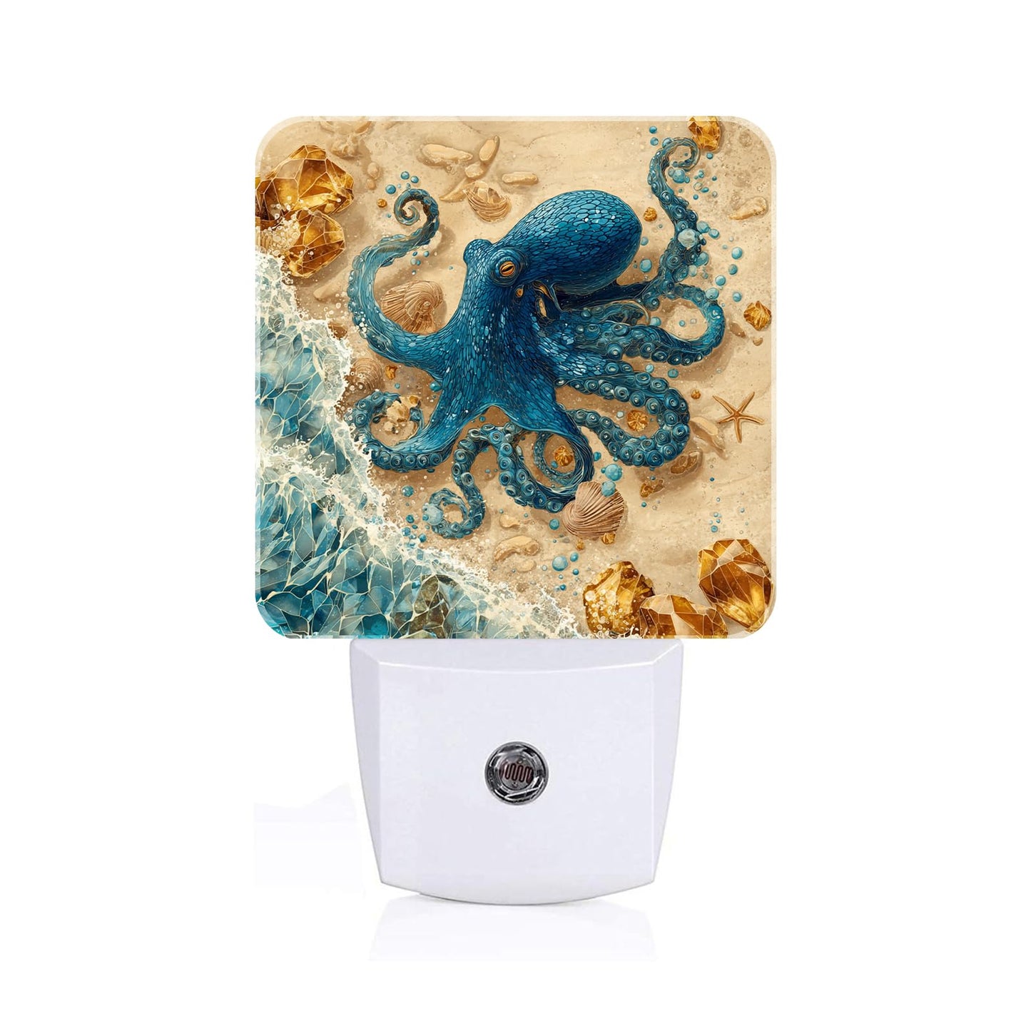 FSHVQKD Octopus on Beach Night Light,Plug-in Night Lights with Dusk-to-Dawn Sensor for Stairway,Hallway,Bedroom Sleep Friendly Ideal for Women/Girls/Boys Gift,0.5w