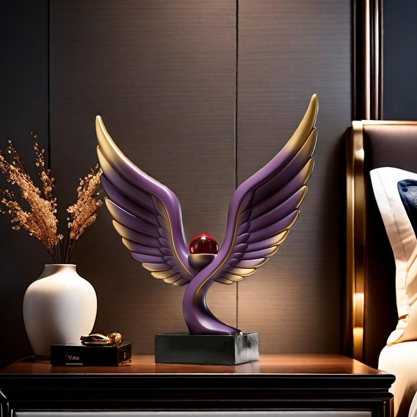 SHTWX Abstract Eagle with Crystal Ball Statue Resin Art Sculpture Frgurines Gift for Home Decor Office Living Room Desktop Display Decorative Decoration (Purple and Gold)