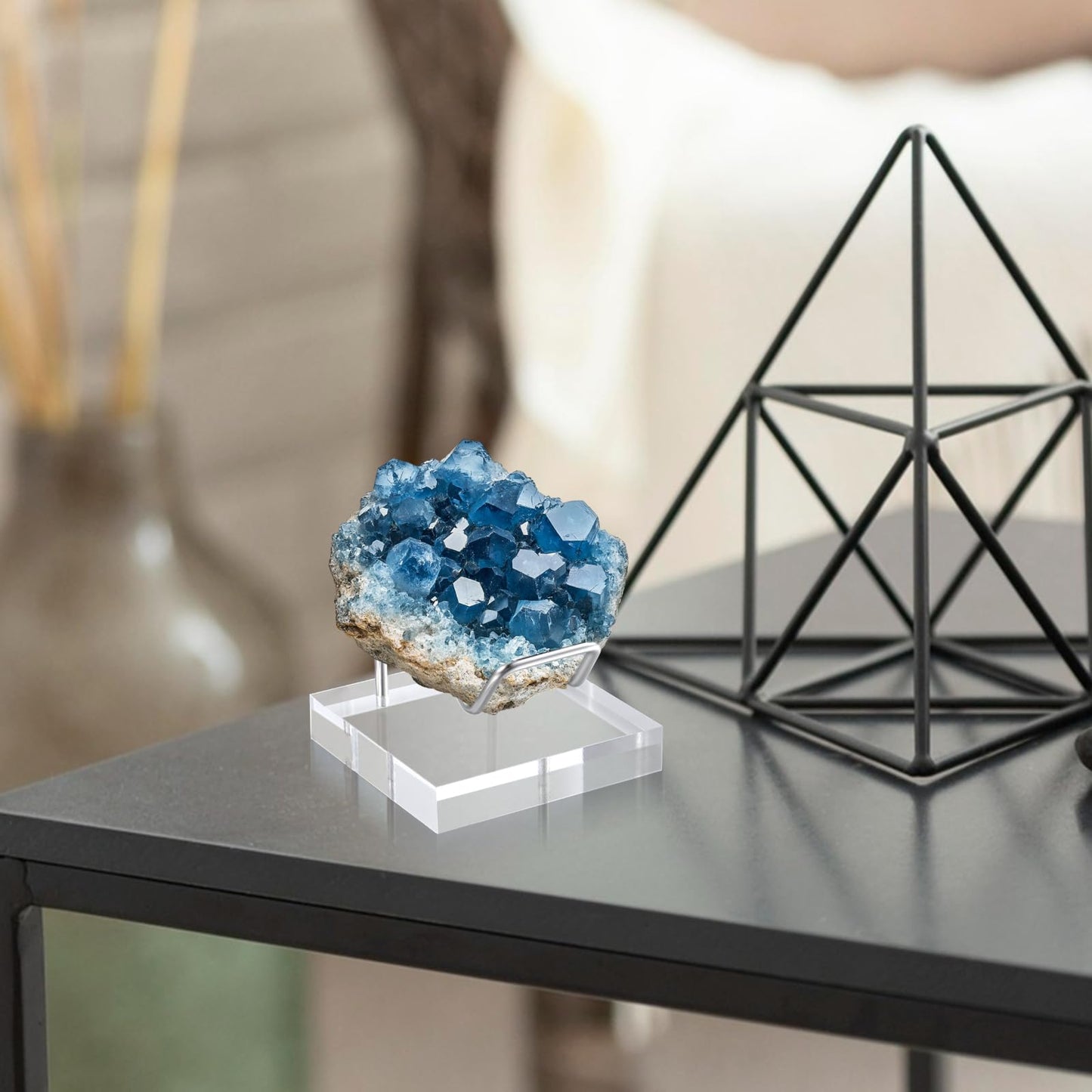 HOFURME 8 Pcs Rock Display Stand, Crystal Stands for Display with Metal Arms & Acrylic Base, Rock Stand for Minerals, Geodes, Agate Chips, Art Pieces (Silver)