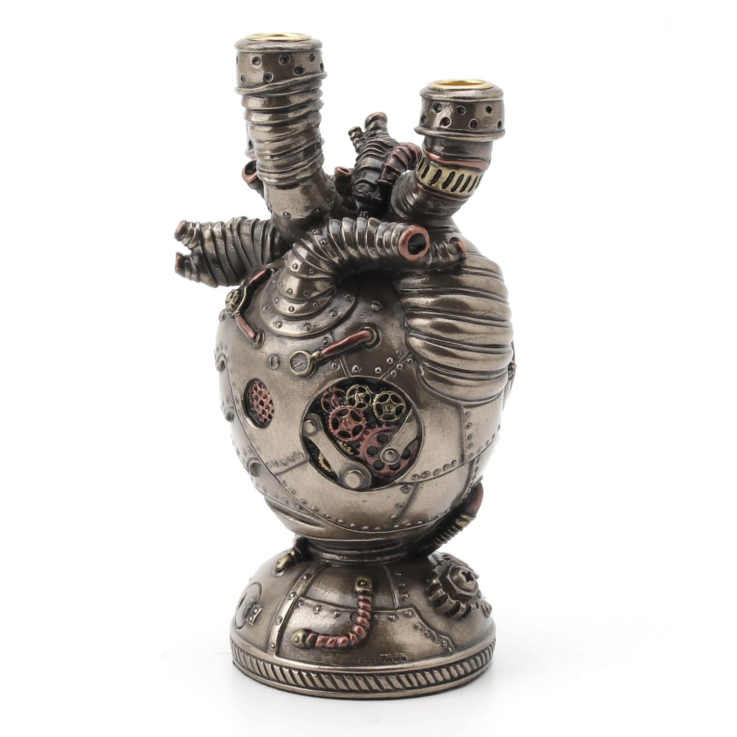 Veronese Design 6 3/4" Steampunk Augmented Artery Heart Device Triple Candle Holder Resin Sculpture Bronze Finish