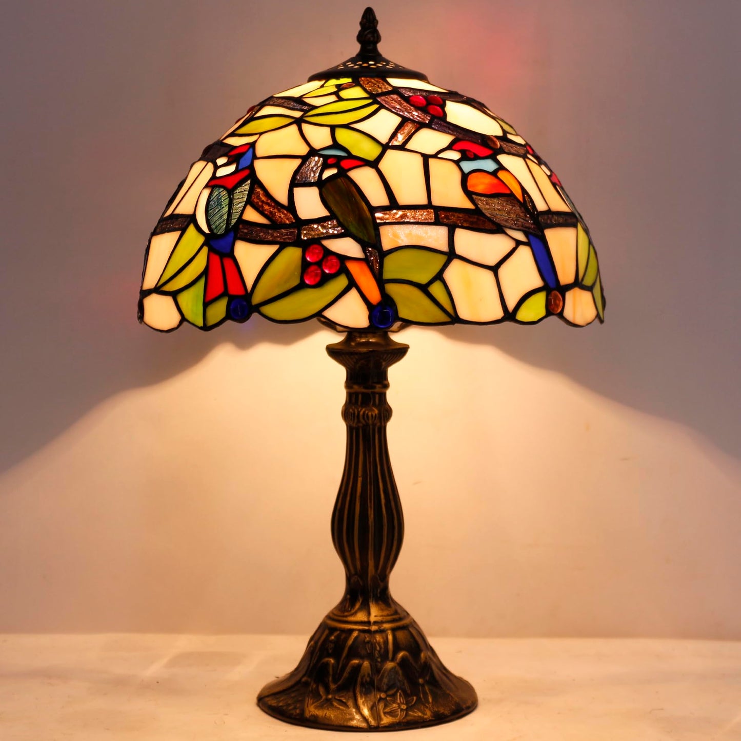 WERFACTORY Tiffany Table Lamp Mix Color Stained Glass Bedside Lamp 18 Inch