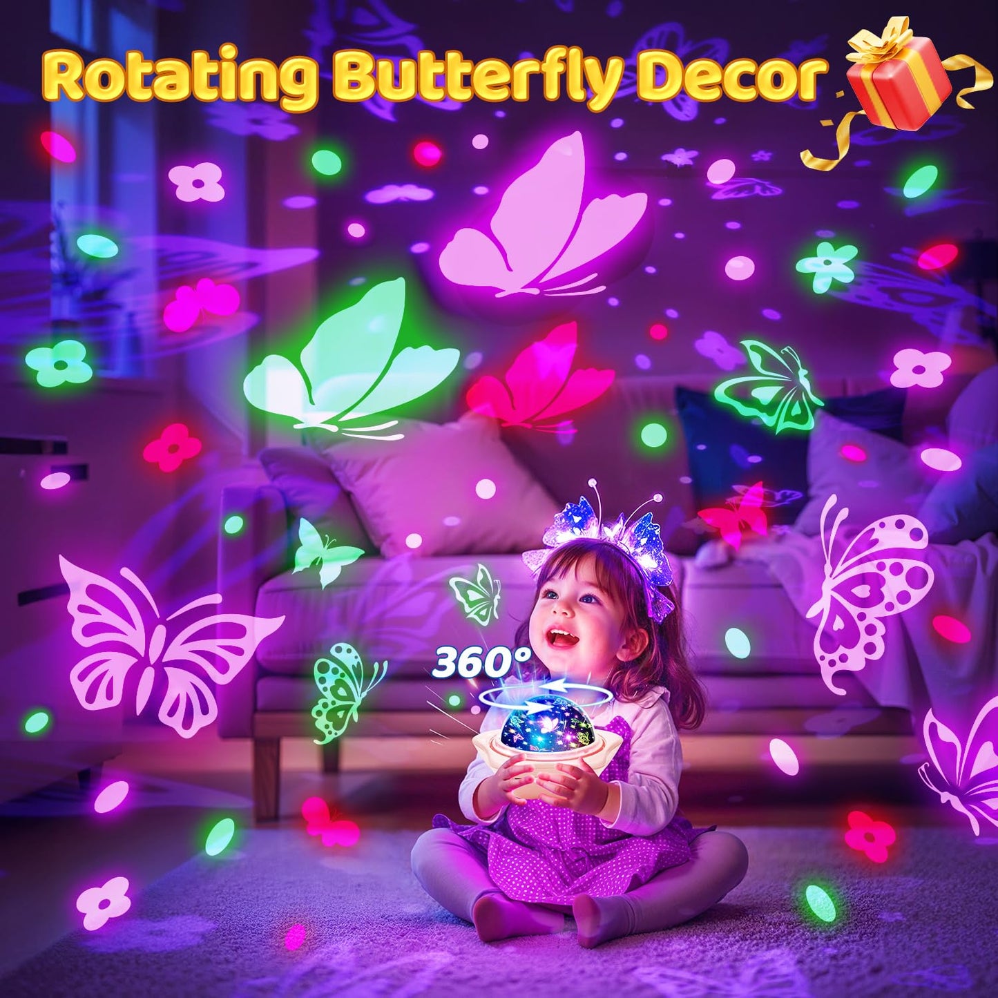 One Fire Girls Toys for Girl Gifts, 6 Films Light Projector Unicorn Toys for Girls Age 4-6, Rechargeable Night Lights for Bedroom, 360° Rotating Decor Mermaid Gifts Princess Baby Toddler Toys