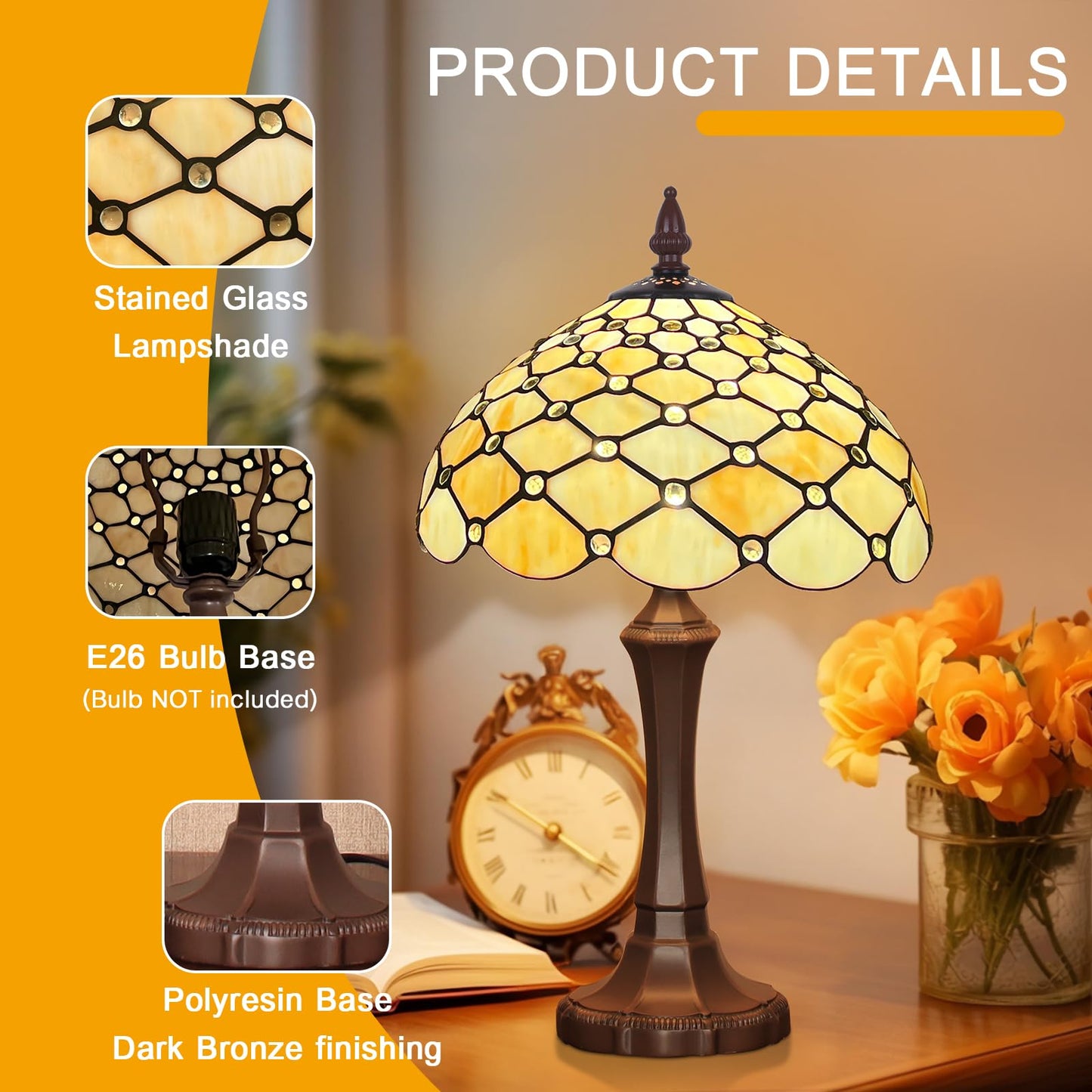 Capulina Tiffany Lamp Yellow Beads Stained Glass Table Lamp 12x12x19 Inches