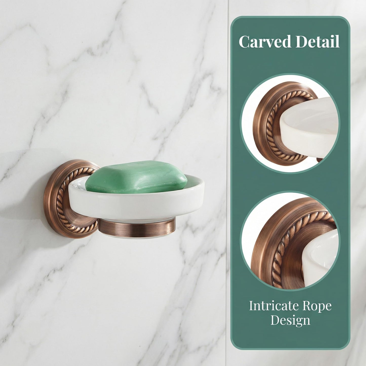 VOSAREA Ceramic Soap Holder Soap Tray Vintage Holder Wall-Mounted Dish Antique Luxury Dish for Shower Wall Rack for Bathroom