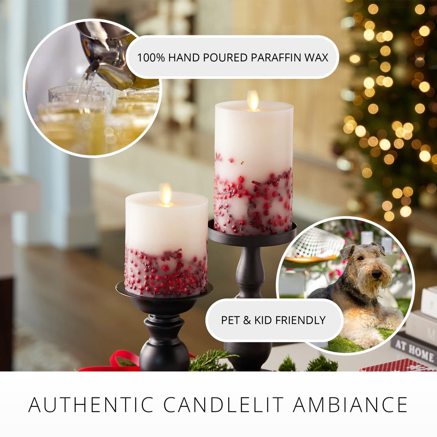 Luminara Embedded Flameless LED Candle - Red Berry 3.5" x 6.5" - Moving Flame Pillar Battery Operated Timer, Real Wax Unscented, Safe
