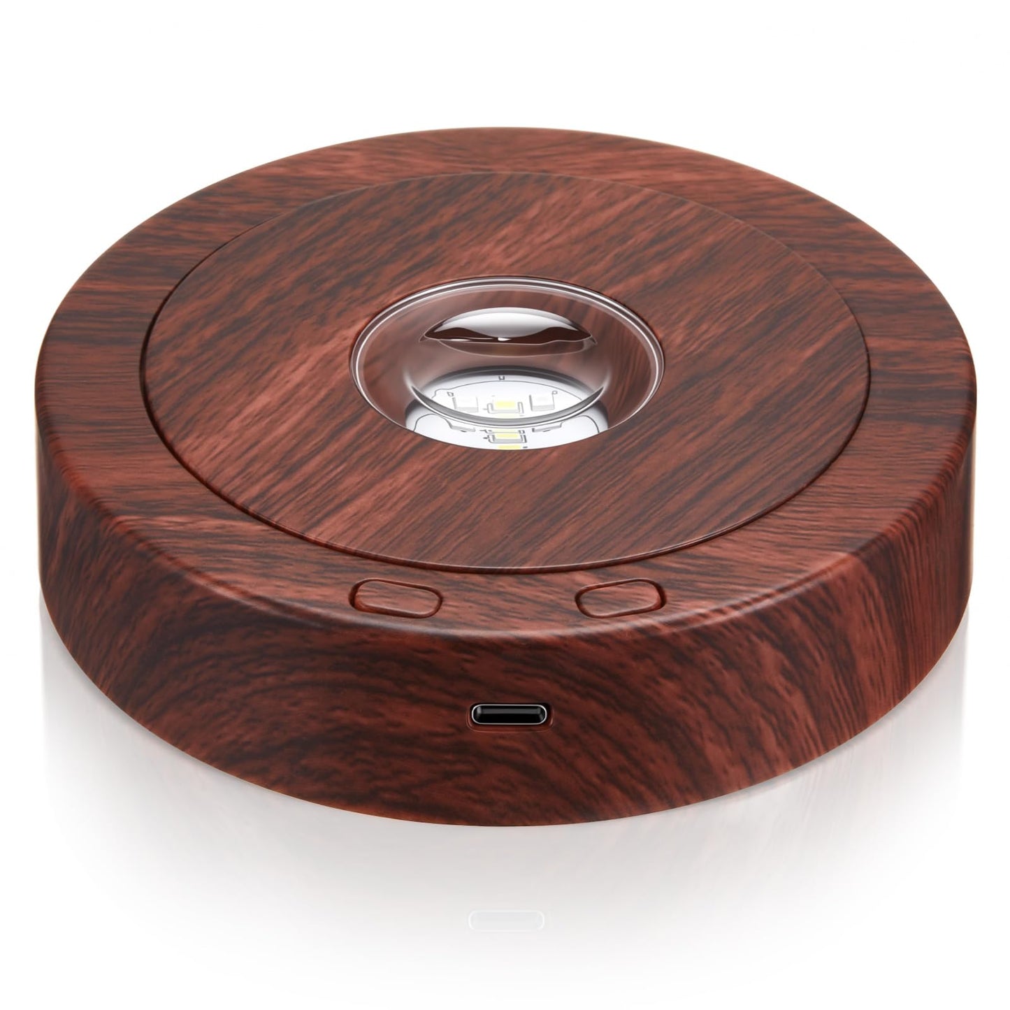 Woanger 4.5 Inch Rotating Display Stand LED Motorized Turntable Base with 360° Rotation Lighted Base for Glass Art Wood Grain for Crystal Jewelry Display USB & Battery Powered