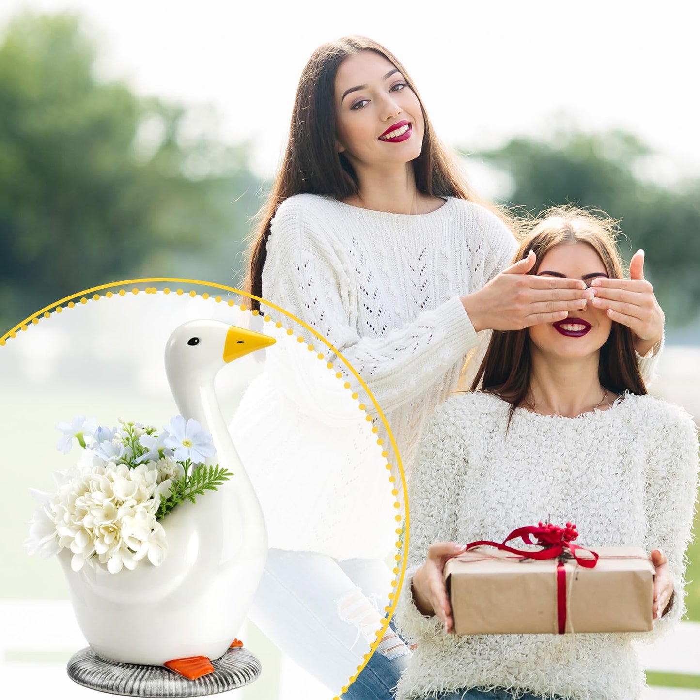 FoldTier Silly Goose Vase Ceramic Cute Flower Vase Goose Birthday Party Table Centerpieces White Animal Planter Pot Home Decor for Office Living Room Kitchen Bathroom Decor Housewarming Gifts