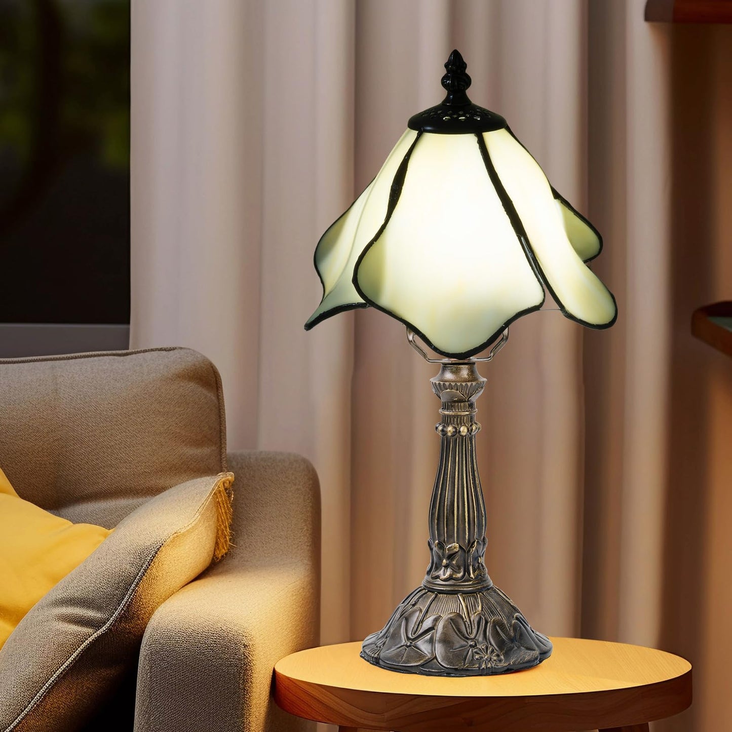 Nizrsky Tiffany Table Lamp,3 Color-Temperature Flowers Stained Glass Lamp,8 Inch Tiffany Style Lamp for Bedroom Living Room Home, Handcrafted Light, Included Bulb (Warm White)