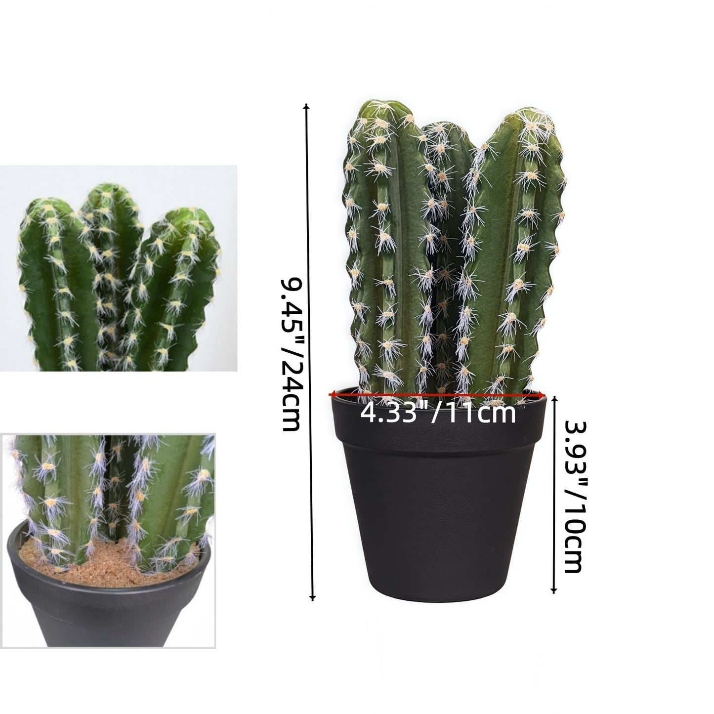 Rmisk 9.45 Inch Artificial Cactus Plants in Pots - Small Faux Cacti & Succulents for Indoor Decor - Fake Cactus Plants for Home, Office Desk & Shelf Decorations (Green Black Pot)