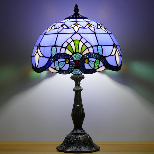 WFAYNTIFL Tiffany Table Lamp Stained Glass Baroque Style Shade W12H19 Inch