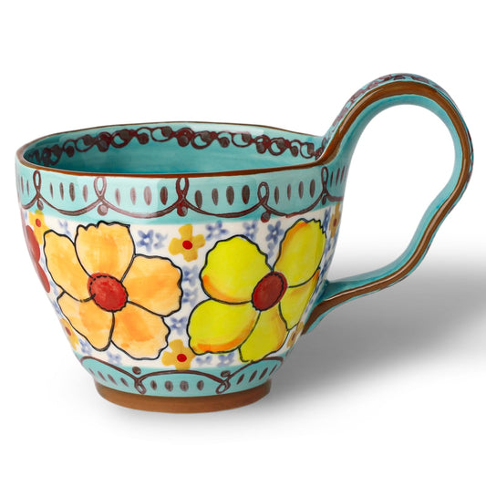 silesia 18 oz Handmade Cereal Bowl with Loop Handle (Glazed Blue)