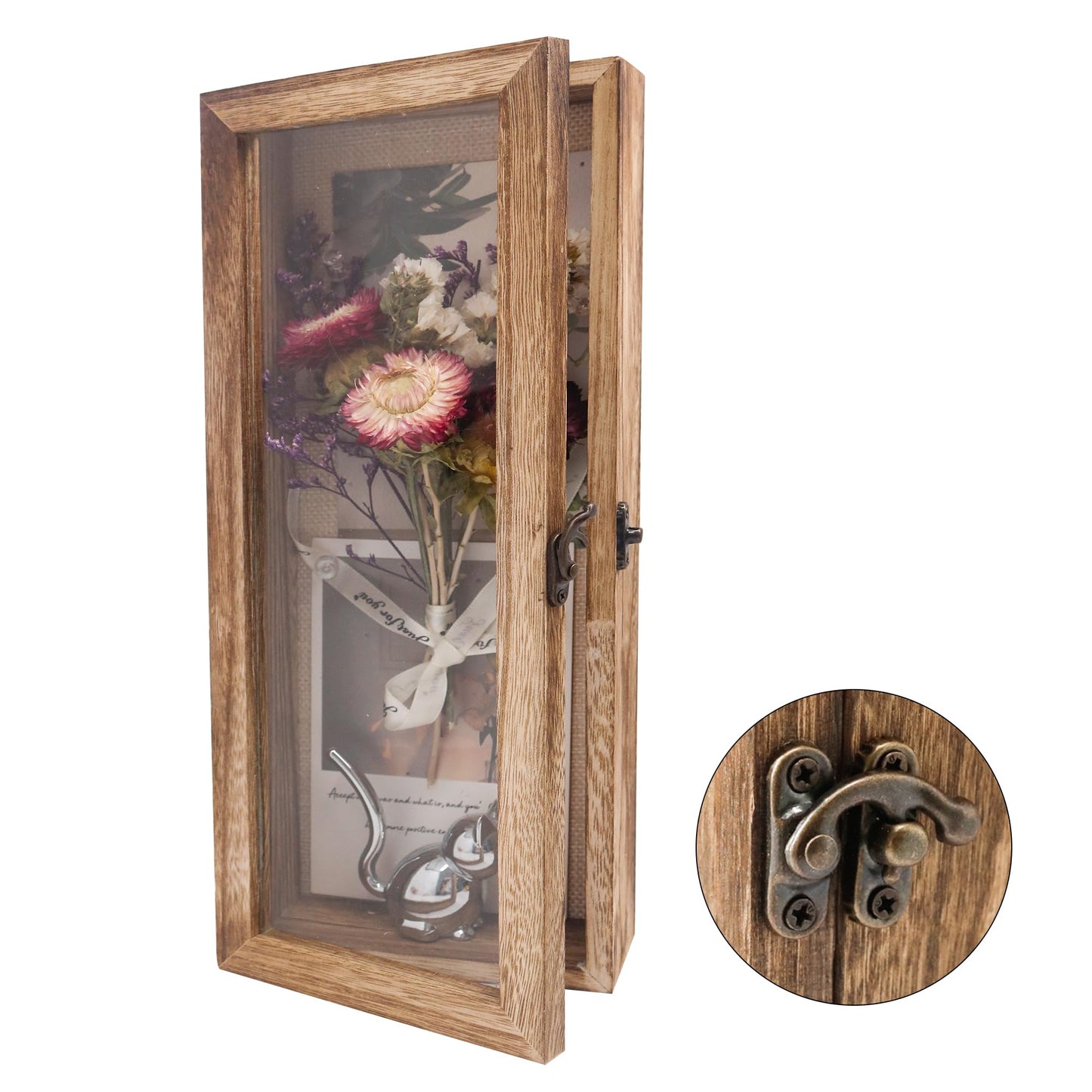 Hodeframe 5x12.5 Shadow Box Frame in Wood Color with Linen Back - Shadow Box Frame with Paulownia Wood and Real Glass Cover for Wall or Tabletop Display