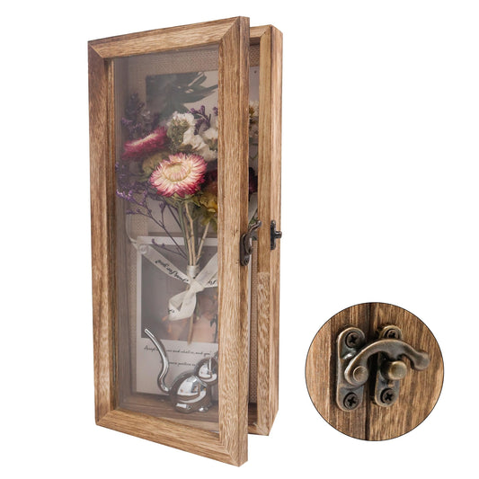 Hodeframe 5x12.5 Shadow Box Frame in Wood Color with Linen Back - Shadow Box Frame with Paulownia Wood and Real Glass Cover for Wall or Tabletop Display