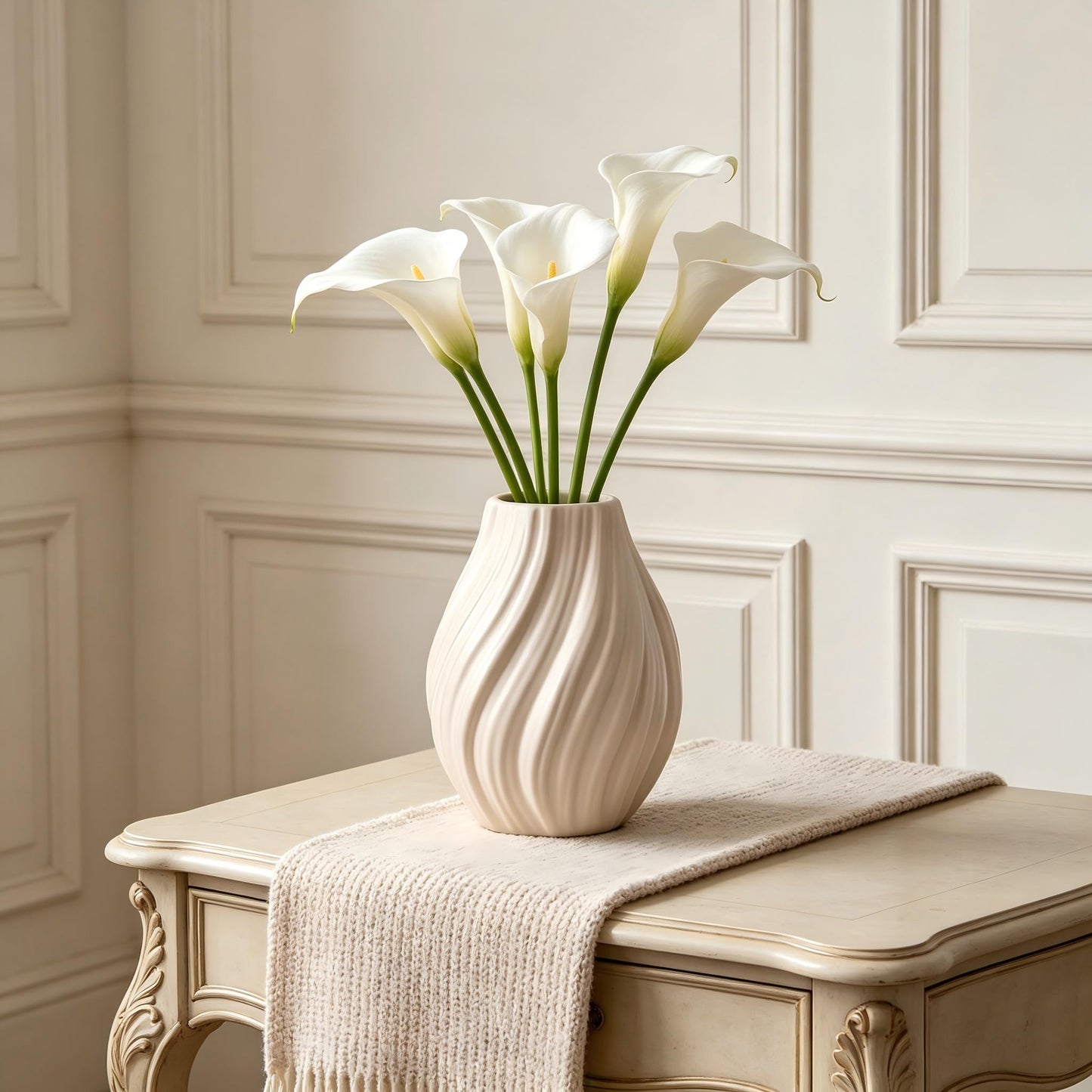 Modern White Ceramic Vase,Nordic Boho Geometric Striped Round Decorative Vase for Living Room,Shelf, Wedding&Dining Table Centerpiece, Farmhouse Home Decor, Office Decoration (Coffee Brown)