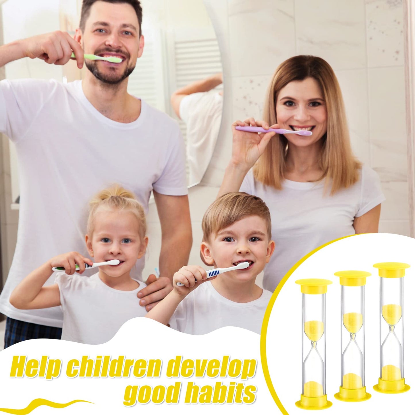 Geelin 24 Pcs 3 Minutes Sand Timer Kids 3 Mins Timer for Classroom Acrylic Covered Hourglass Clock Toothbrush Sand Timing Device for School