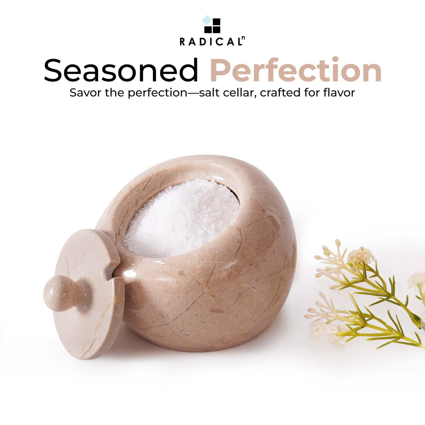 Radicaln Marble Salt Cellar with Lid 4" Inch Verona Salt Jar & Table Salt Storage For Kitchen Countertop, Ideal Salt Container, Salt Dish & Sugar Bowl For Table