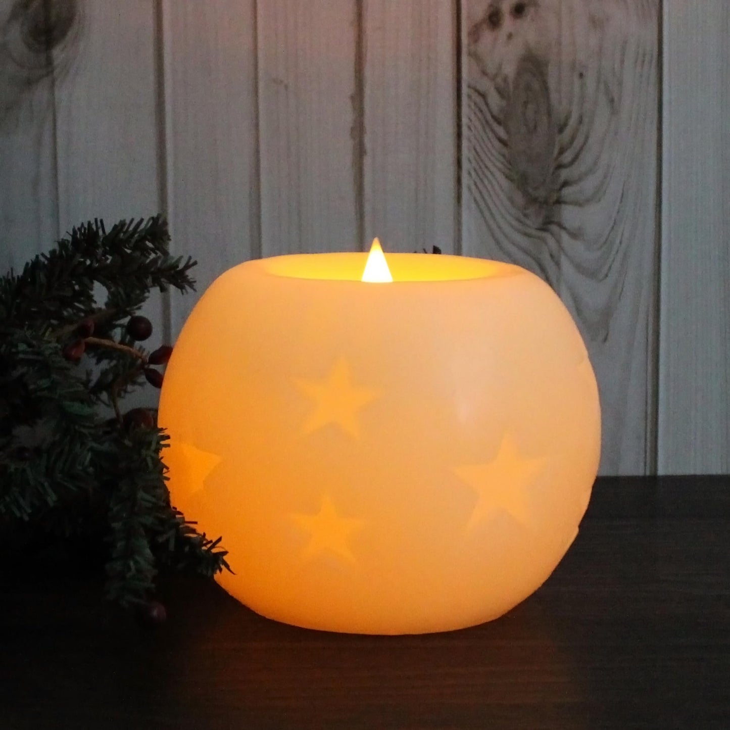 CVHOMEDECO. Moon Sphere Wax LED Dancing Flame Candle Ball, 5" Dia. X 4" H