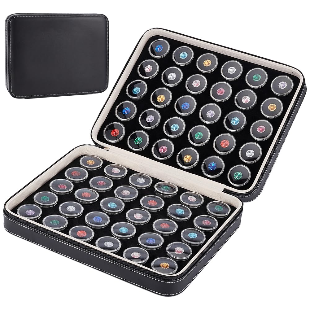 BENECREAT 60 Pcs Closeable Gemstone Collection Storage Box with Foam Insert, 1.2x0.6 Inch Plastic Gem Jars, Display Tray Set for Loose Diamond Collectibles Crystal, Diamond Display Case