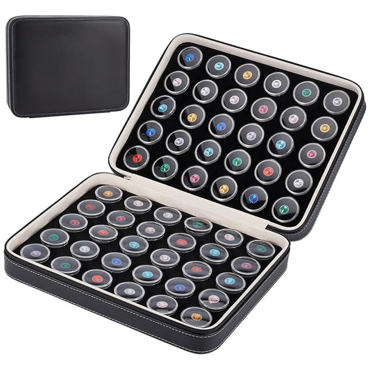BENECREAT 60 Pcs Closeable Gemstone Collection Storage Box with Foam Insert, 1.2x0.6 Inch Plastic Gem Jars, Display Tray Set for Loose Diamond Collectibles Crystal, Diamond Display Case