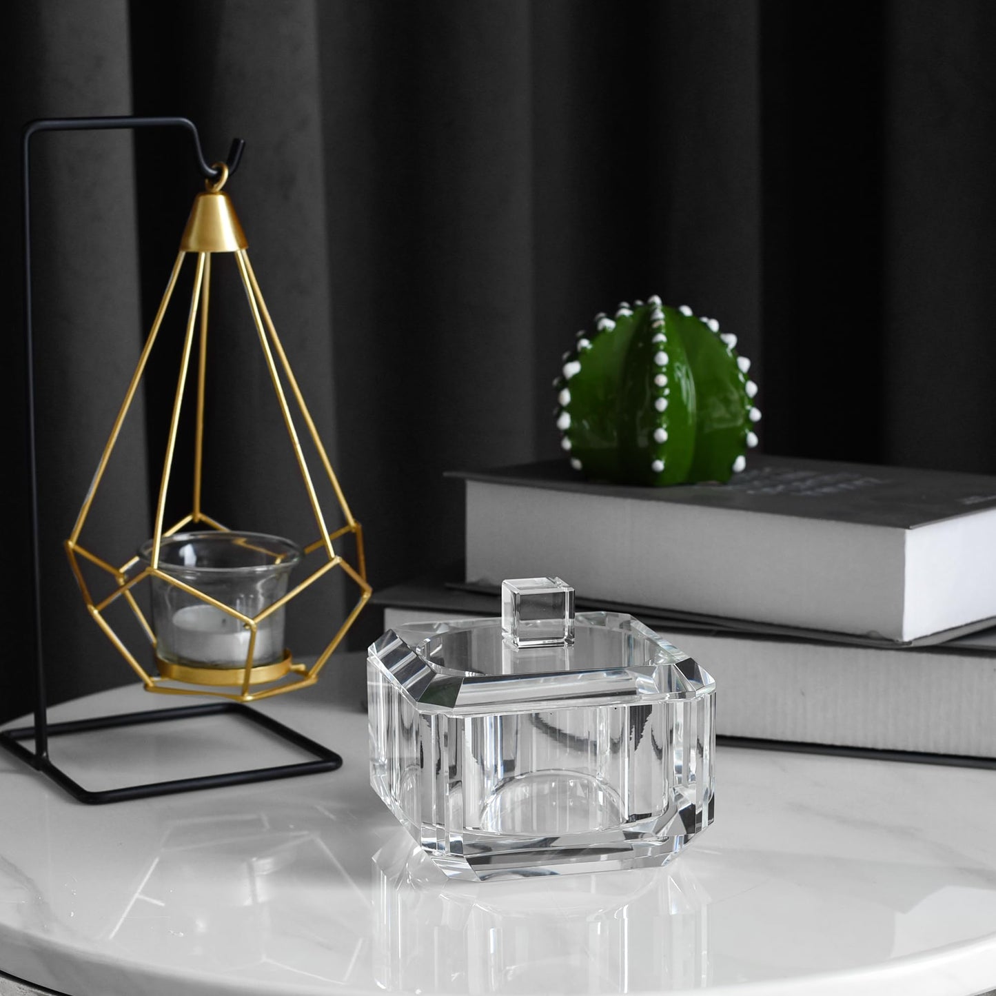 kitCom Crystal Candy Dish with Lid Hand-Cut Home Decorative Jewelry Box Candy Jar W 4" x H 3.5", Comes With Gifed Box