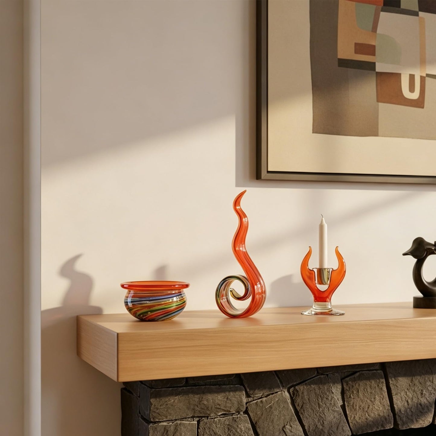 11.4" Tall Hand-Blown Glass Sculpture Murano-Style Sculpture Art Ornament Statue Figurines Home Decor Accent Piece Coastal Ocean Nautical Home Decor,Shelf,TV Stand,Tabletop Centerpieces (Re'd)