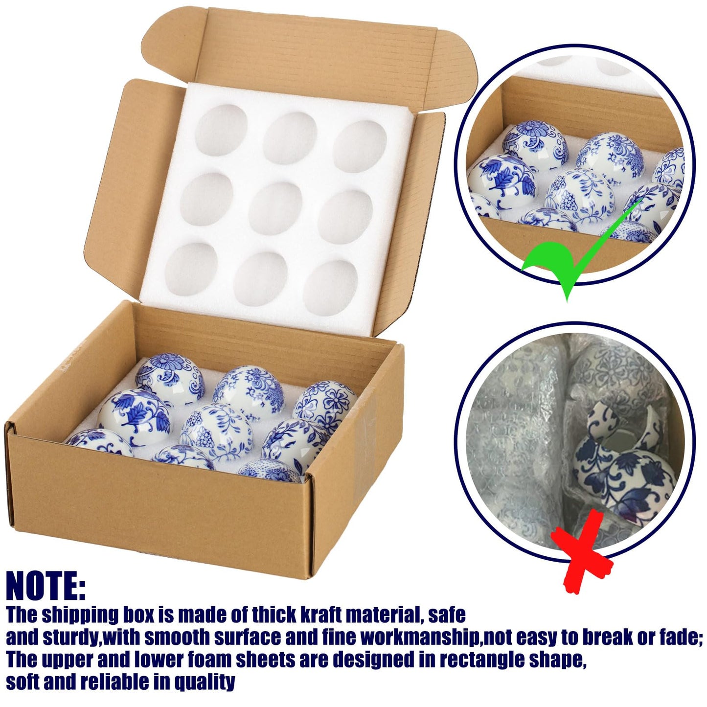 Vesici 9 Pcs Blue and White Porcelain Balls Decorative Chinoiserie Orbs for Centerpiece Bowls China Ceramic Balls Farmhouse Basket Tray Vases Decoration Gifts for Dining Table Holiday(Classic Style)