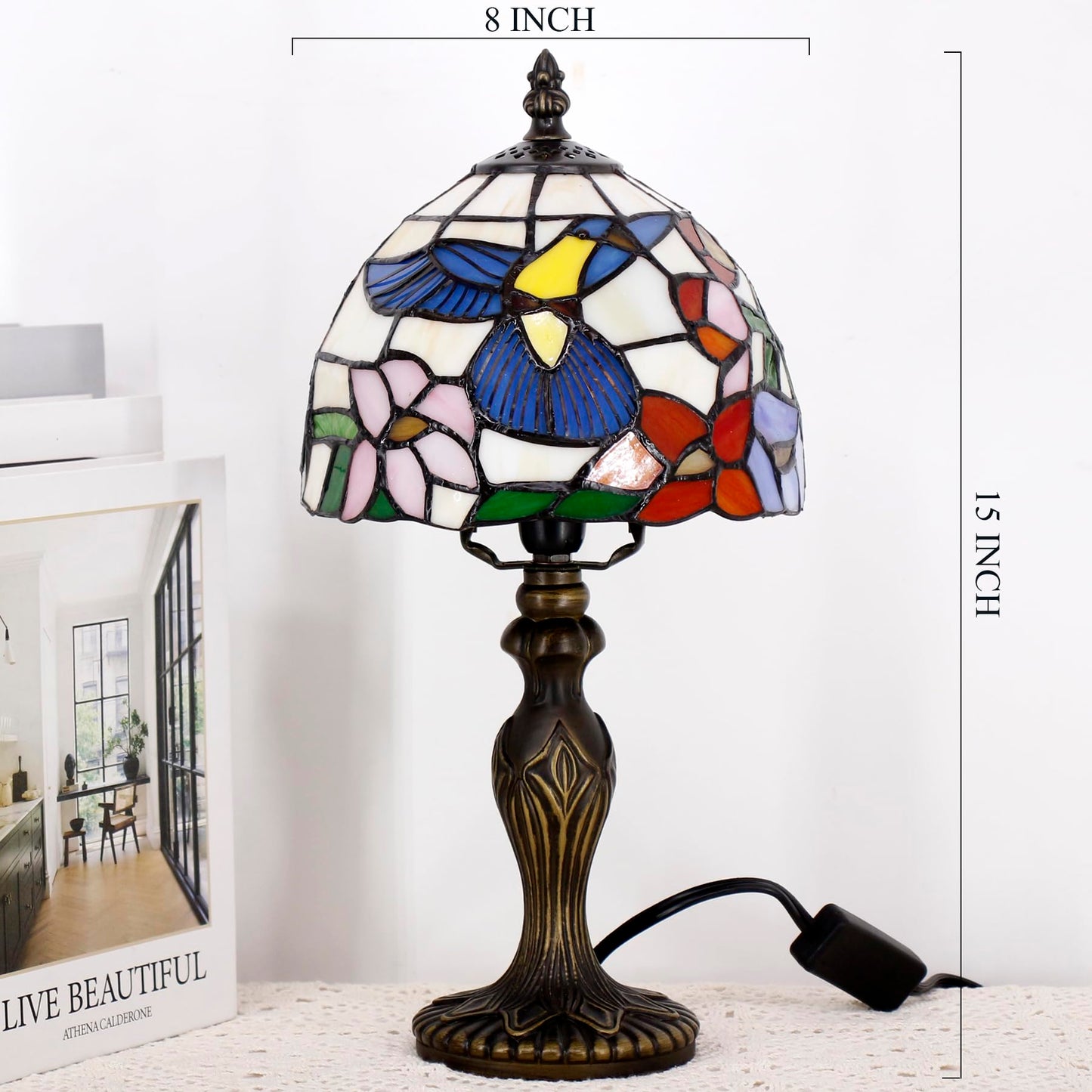 TCODTPOL Small Tiffany Stained Glass Table Lamp,Hummingbird