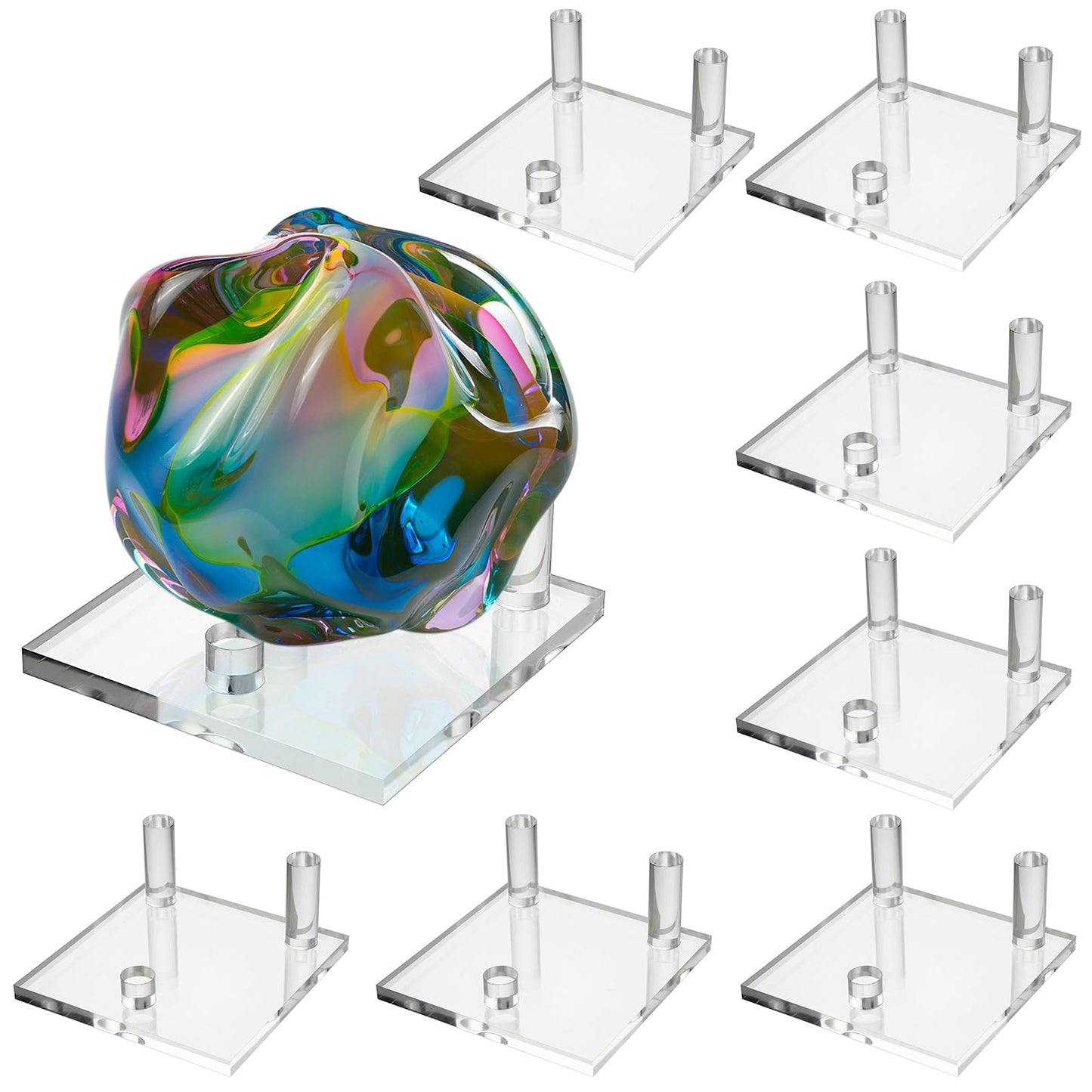 Hipiwe 8 Pack Clear Easel Stand Three Peg Rock Holder Acrylic Display Stand with Square Base Three Peg Rock Display Holder for Geodes Mineral Agate Small Collectibles, 4.3 x 4.3 Inch