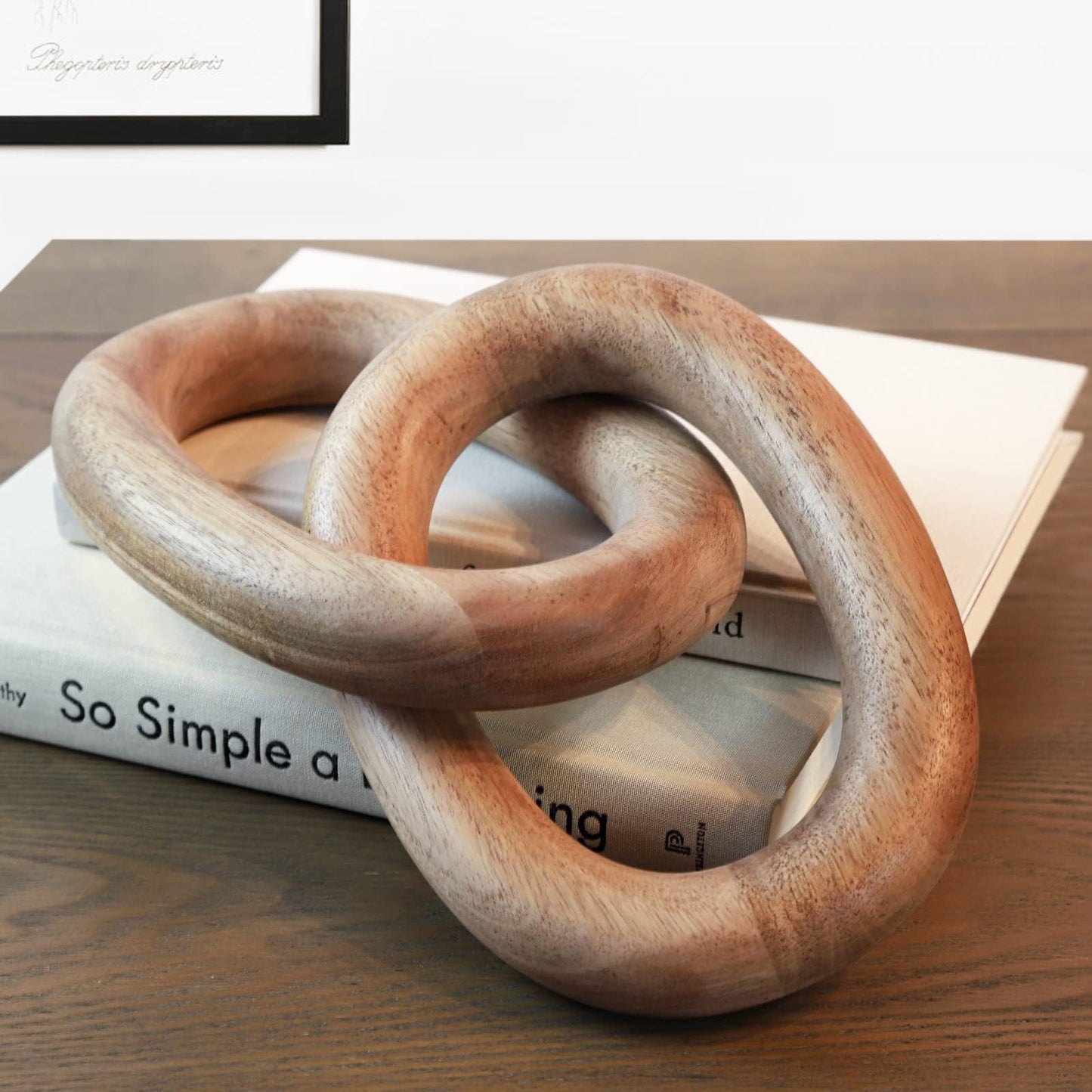 13" Natural Wood Chain Link Decor, Decorative Knot Coffee Table Accent