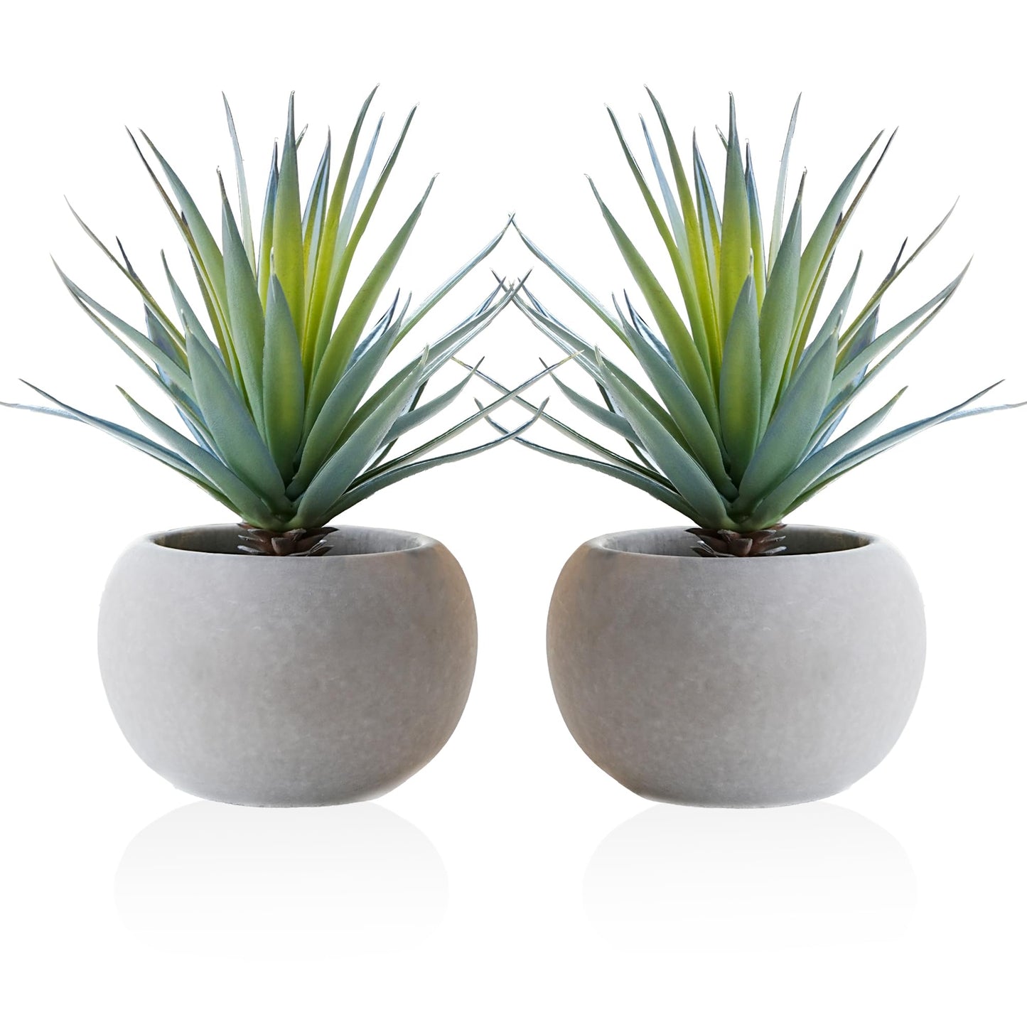 Jahe Agave Artificial Plants, Matte Pot Mini Artificial Plants Indoor, 8.07 in Faux Agave Plant UV Resistant Gray Cement Pot, Perfect for Bathroom Living Room Study Desk Decor, Ideal as a Gift, 2 Pcs