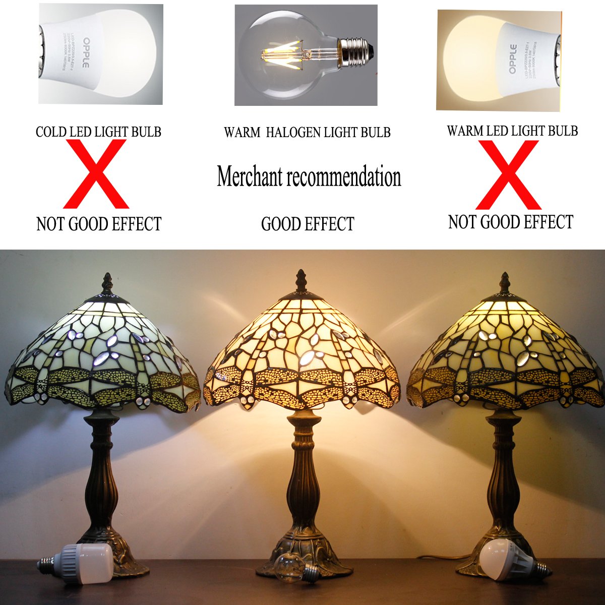 WERFACTORY Tiffany Lamp Cream Stained Glass Dragonfly Bedside Table Lamp