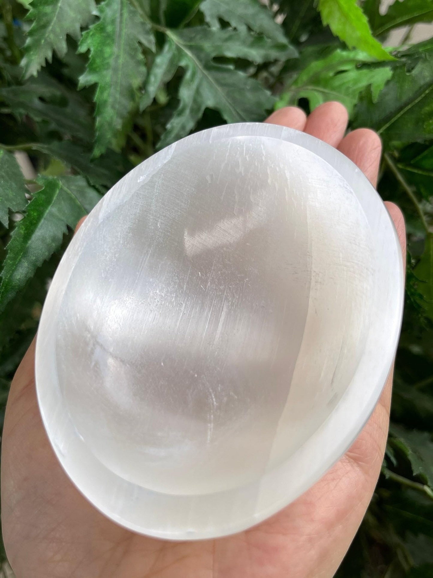 GAF TREASURES Gemstone Carved - 4" Selenite Oval Bowl, Selenite Crystal Polished Charging Bowl