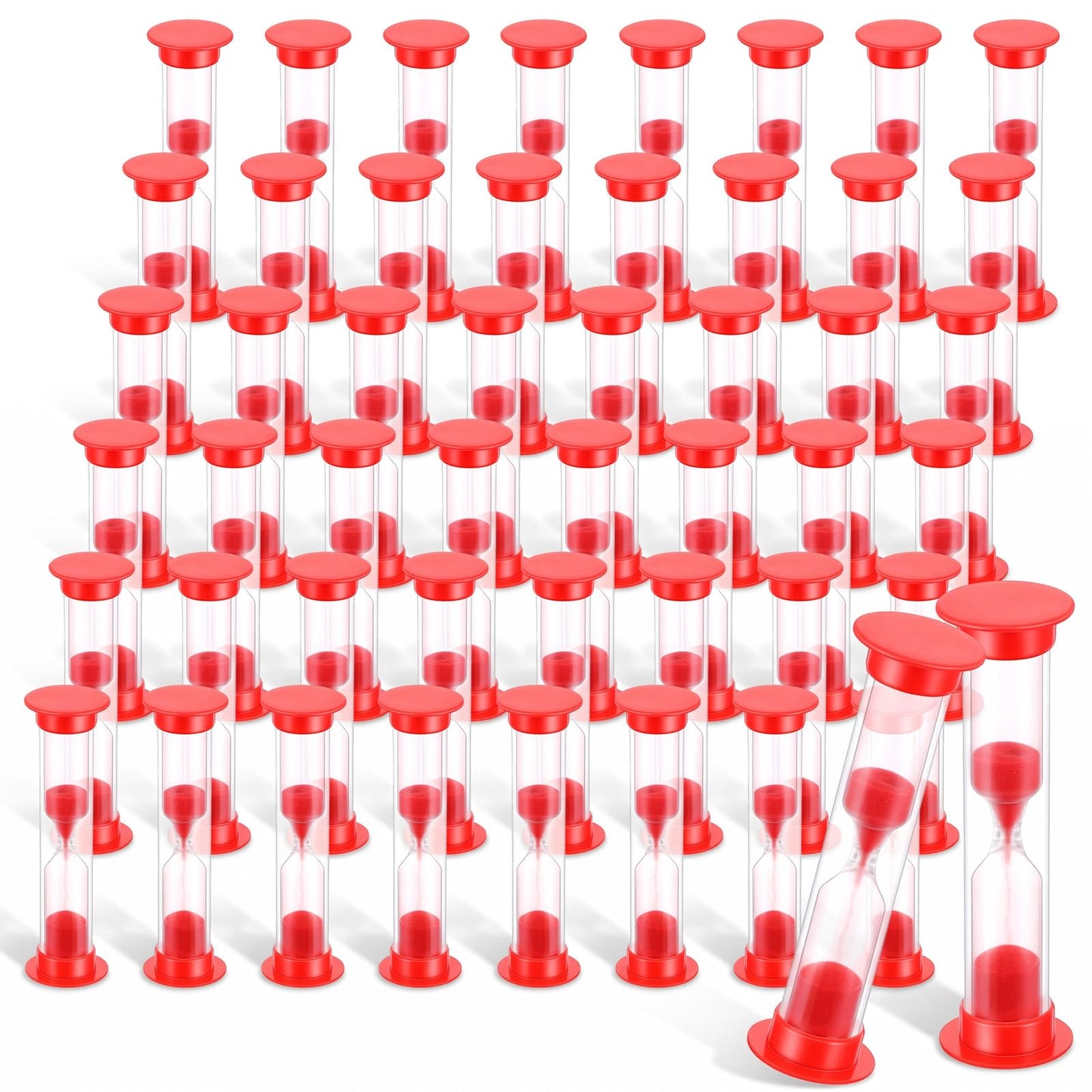 48 Pcs 1 Minute Sand Timer Bulk Pack - Red Hourglass Plastic Sandglass Clock for Games, Kitchen, Office, Home & Time Management Tasks