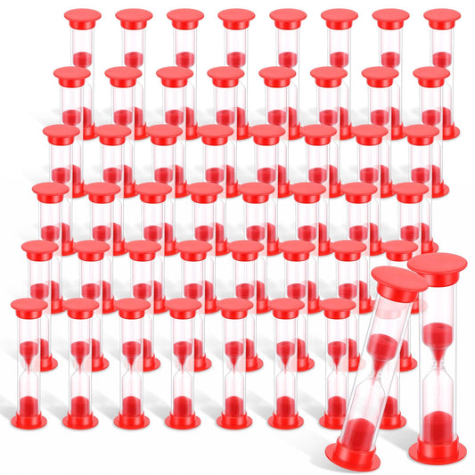 48 Pcs 1 Minute Sand Timer Bulk Pack - Red Hourglass Plastic Sandglass Clock for Games, Kitchen, Office, Home & Time Management Tasks
